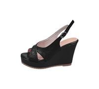 LOIJMK Sandalias de boca de pescado para mujer 2025 hebilla europea y americana de una palabra Sandalias gruesas de tacón alto Zapatos negros para mujer Elegante, Negro , 41 EU
