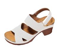 LOIJMK Sandalias de cuña para mujer 2025 Sandalias de moda de verano Sandalias de punta abierta Tacón Playa Casual Cutout Retro Zapatos Romanos Zapatos de Mujer Zapatillas Amarillo, Blanco, 36 EU