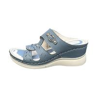 LOIJMK Sandalias de cuña para mujer, sandalias de cuña huecas, punta abierta, cómodas, sin cordones, tacones altos, playa, caminar, zapatillas informales, zapatos cómodos para mujer, azul, 40 EU