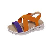 LOIJMK Sandalias para mujer con correa de verano, correa de hebilla elástica, suela suave, suela gruesa, puntera abierta, fly weave zapatos de cuidado de ancianos 44, naranja, 40 EU