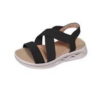 LOIJMK Sandalias para mujer con correa de verano, correa de hebilla elástica, suela suave, suela gruesa, puntera abierta, fly weave zapatos de cuidado de ancianos 44, Negro , 36 EU