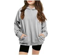 LOIJMK Sudaderas con capucha para chicas adolescentes a la moda Preppy Tween Girls Sudadera de manga larga Camisetas Youth Linda Ropa con Bolsillo Sudaderas con Capucha para Niñas, gris, 5-6 años