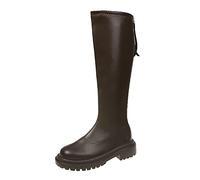LOIJMK y ocio Botas altas hasta la rodilla cremallera botas altas tacones gruesos zapatos casuales 36 niñas (Y4-marrón, 37)