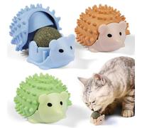 Loimol Bola de Hierba Gatera, Juguete para Gatos Catnip Ball Pared Naturales Bola Hierba Gatera Giratorio Juegos Gatos con Cepillo de Masaje para Gatos (3 Pcs)