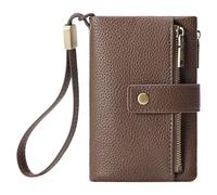 Loimol Cartera mediana mujer de piel con bloqueo RFID, monedero con ranura para tarjetas, compartimento para monedas y correa desmontable, Caramelo Marrón, Come illustrato, Retro