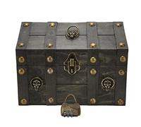 Loinutdbv Cofre de tesoro de madera hecho a mano, caja de almacenamiento vintage con mini candado de combinación de metal, caja de joyería antigua en gris desgastado para anillos, relojes,