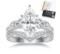 LOIPURI Juego de anillos de compromiso de moissanita marquesa de 4 quilates para mujer, nudo celta en forma de corazón, color D, VVS1 S925, plata de ley VVS1, anillo de boda, regalo de festival