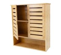 LOIRIIC Armario de baño montado en la pared, armario de pared de baño, armario médico de bambú con 2 puertas y estante ajustable, armario de almacenamiento sobre el inodoro, 58,42 x 20,07 x 66,05 cm