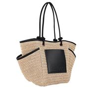 Lois - Bolso Capazo Rafia Mujer Para Playa Ideal Verano. Capazos Mimbre Mujer Estilo Rústico Elegante y Ligero, Negro