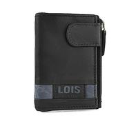Lois - Cartera de Piel para Hombre - Cartera Hombre Piel con Monedero Exterior y Tarjetero, diseño Slim, Cuero auténtico, Regalo Elegante. Proteccion RFID, Negro-Azul