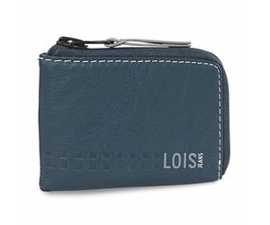 Lois - Monedero Hombre Pequeño - Carteras Piel Genuina - Monedero Mujer - Billeteras para Hombre. Cartera Tarjetero Hombre con Llavero Incluido con RFID 205544, Azul-Gris