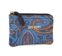 Lois - Monedero Mujer con Cremallera Segura Estilo Compacto Monedero Piel Autentica Print Pequeño Diseño Sofisticado Monedero Mujer Pequeño, Azul
