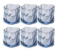 LOITTAINUE Juego de 6 vasos de 200 ml, cristal irregular, vasos de whisky, vasos de café helado, vasos de cóctel, vasos largos, agua, té, café, zumo, aptos para lavavajillas (azul)