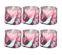 LOITTAINUE Juego de 6 vasos de 200 ml, cristal irregular, vasos de whisky, vasos de café helado, vasos de cóctel, vasos largos, agua, té, café, zumo, aptos para lavavajillas (rosa)