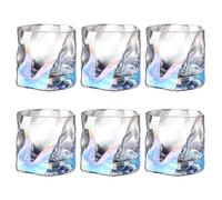 LOITTAINUE Juego de 6 vasos de 200 ml - Vasos de whisky de cristal irregulares - Vasos de café helado, vasos de cóctel, vasos largos, agua, té, café, zumo - apto para lavavajillas (multicolor)