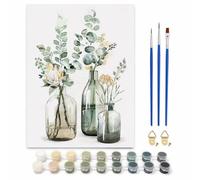 LOITTAINUE Juego de pintura por números para adultos, diseño de flores al óleo, lienzo con 3 pinceles y pigmento acrílico para mujeres, decoración del hogar, cumpleaños, regalo de Navidad, 40 x 50 cm