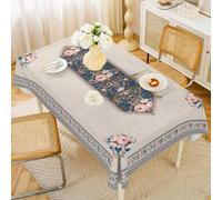 LoiYtrd Cubierta de Mesa de plástico Rectangular, decoración de encimera de Cocina con Estampado Floral Vintage(Flower 7,140x220cm)