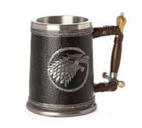 LOJAX Jarra de Cerveza vikinga de Juego Retro de Acero Inoxidable Pintada a Mano - Exquisita Jarra de Cerveza Decorada con Resina, diseño de mitología nórdica, Estilo gótico