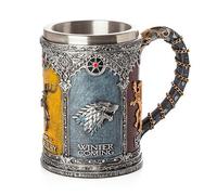 LOJAX Jarra de Cerveza vikinga de Juego Retro de Acero Inoxidable Pintada a Mano - Exquisita Jarra de Cerveza Decorada con Resina, diseño de mitología nórdica, Estilo gótico