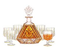 LoJax Juego de decantador de Whisky con 6 Vasos, Botella de Vino de Vidrio, Borde Dorado, decantador de Whisky, Juego de decantador de Cristal de Primera Calidad para Licor de Whisky escocés