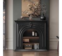 LoJax Mandeo Independiente De Repisa De Chimenea De Medios Modernos para Dormitorio De Sala De Estar, Mesa De Mantel De Madera con Estantes De Almacenamiento