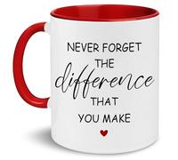 LOJEYYGLE Regalo de agradecimiento para mujeres - Taza Never Forget The Difference That You Make - Juego de regalo de despedida con posavasos y llavero - Despedida, adiós, regalo de jubilación para