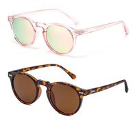 LOJUDI Gafas de sol para niños y niñas, gafas de sol redondas polarizadas para niños y niñas, estilo retro, lentes de sol para protección UV400, Carey / marrón + rosa / rosa