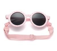 LOJUDI Gafas de sol redondas polarizadas para bebé, con correa de silicona flexible con bonito estampado de flores, protección UV400 para niños recién nacidos de 0 a 24 meses, rosa/negro