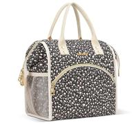 LOKASS Lonchera aislada para mujer, reutilizable, de 10 L, a prueba de fugas, para el trabajo, la playa, viajes, picnic (flores pequeñas negras)