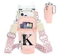 LOKASS Stanley Cup Accessories - Bolsa de transporte para botella de agua de 40 onzas con bolsillo para teléfono para soporte de vaso Stanley con correa, regalos personalizados con inicial floral A-Z