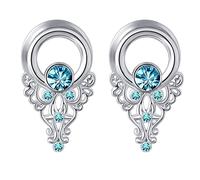 LOKAXXZU 2 túneles de acero quirúrgico 2G, túneles y tapones de 6 a 16 mm, kit de túnel para carne con circonita cúbica y flor de aro, oro rosa