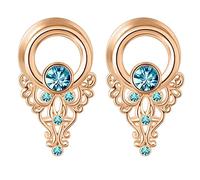 LOKAXXZU 2 túneles de acero quirúrgico 2G, túneles y tapones de 6 a 16 mm, kit de túnel para carne con circonita cúbica y flor de aro, oro rosa