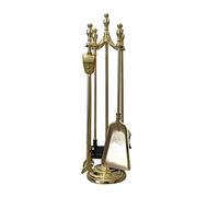 LOKAXXZU Herramientas de Chimenea Juego de Servicio Pesado 5 Piezas Gold Metal Fire Place Pit Fire Pit Fireside Wood Stufe Soporte de hogar con Pinzas Cepillo Antiguo de póker de Chimenea