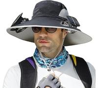 LOKAXXZU Sombrero de Sol de ala Ancha con 2 Sombrero de Cubo de Sol Solar para Hombres Mujeres UPF 50+ Pesca de Cubo y Sombrero de Playa con Ventilador Construido