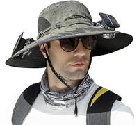 LOKAXXZU Sombrero de Sol de ala Ancha con 2 Sombrero de Cubo de Sol Solar para Hombres Mujeres UPF 50+ Pesca de Cubo y Sombrero de Playa con Ventilador Construido