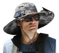 LOKAXXZU Sombrero de Sol de ala Ancha con 2 Sombrero de Cubo de Sol Solar para Hombres Mujeres UPF 50+ Pesca de Cubo y Sombrero de Playa con Ventilador Construido