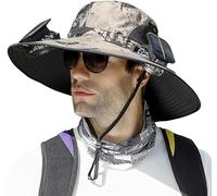 LOKAXXZU Sombrero de Sol de ala Ancha con 2 Sombrero de Cubo de Sol Solar para Hombres Mujeres UPF 50+ Pesca de Cubo y Sombrero de Playa con Ventilador Construido