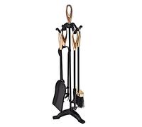 LOKAXXZU Terreno de compañía de Chimenea Conjunto de Herramientas con Mango Dorado 5 PCS Herramientas de Hierro rústico rústico Negro de pie con Fuelles para Accesorios para fogatas Junto al Fuego