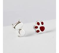LOKILOKI 925 Joyas De Plata Rojo Lindo Gato Pata Stud Pendientes Asimétricos Coreanos Pendientes Femeninos para Mujeres