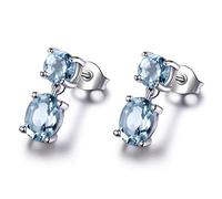 LOKILOKI 925 Pendientes De Plata Doble Creado Joyería Nano Topacio Azul Cielo De Piedras Preciosas Pendientes De Compromiso Regalo para Las Mujeres Fino
