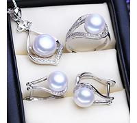 LOKILOKI Conjuntos De Joyas De Plata De Ley 925, Collares De Perlas Naturales para Mujer, Gargantilla De Moda, Pendientes, Anillo De Boda