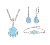 LOKILOKI Conjuntos De Joyas De Plata De Ley 925 para Mujer, Circonita Cúbica, Ópalo Azul, Pulsera, Pendientes, Collar De Cadena, Conjuntos De Joyas