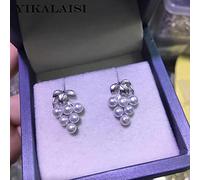 LOKILOKI Joyería De Plata Esterlina 925 Pendientes De UVA De Perlas Joyas De Perlas Naturales Finas Pendientes De Botón De 3-4 Mm para Mujeres