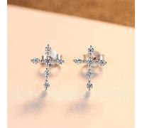 LOKILOKI Nuevos Pendientes De Tuerca con Forma De Cruz De Circonita Pequeña Y Brillante para Mujer, Pendientes Simples, Joyería De Plata De Ley 925, Uso De Citas