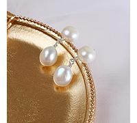 LOKILOKI Pendientes Colgantes De Perlas Dobles Barrocos Blancos De 8-9 Mm para Mujer con Regalo De Joyería De Boda Hecho A Mano De Plata De Ley 925