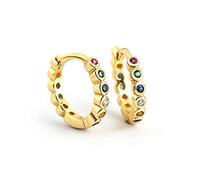 LOKILOKI Pendientes De Aro De Circonita Multicolor Redondos Deslumbrantes Pendientes De Aro Pequeños De Plata De Ley 925 Maciza para Niña