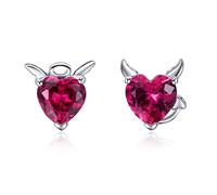 LOKILOKI Pendientes De Botón De Corazón con Circonita Cz Rosa De Ángel Y Diablo De Plata De Ley 925 para Mujer, Joyería De Plata Esterlina