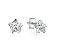 LOKILOKI Pendientes De Botón De Estrellas De Circonia Cúbica Brillante De Plata De Ley 925 para Mujer, Joyería De Moda Exquisita