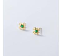 LOKILOKI Pendientes De Botón De Flor De Circonita Verde Dorado Dulce De Plata De Ley 925 para Mujer, Regalo De Joyería De Cumpleaños Romántico para Adolescentes