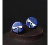 LOKILOKI Pendientes De Botón De Libélula De Lapislázuli Redondos De Plata De Ley 925 para Mujer, Joyería De Plata De Ley De Estilo Étnico para Mujer